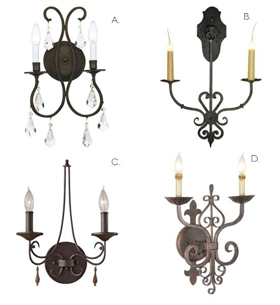 A sample of four traditional style wall sconces available at Lamps Plus. 