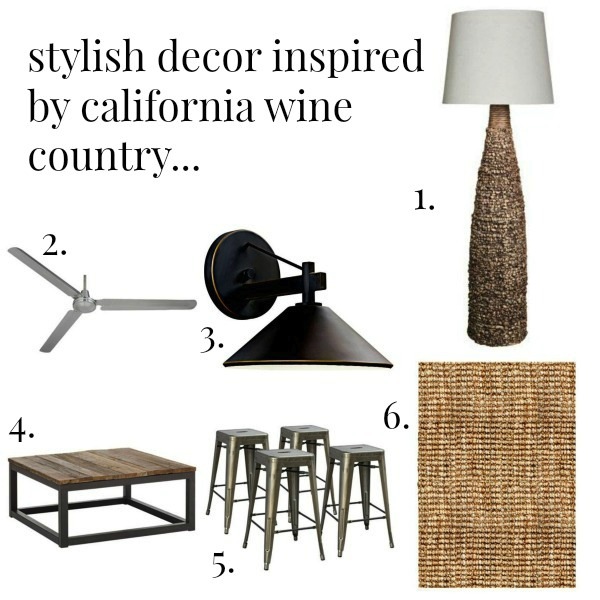 A selection of home decor accessories that capture Napa style. 