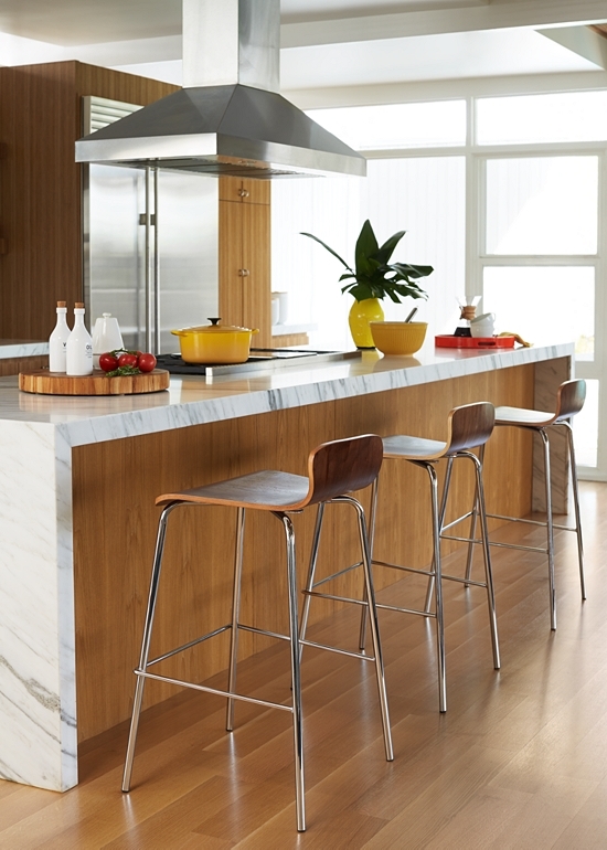 A kitchen seating area in a contemporary design.