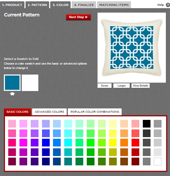 The online template used to create custom pillow designs.