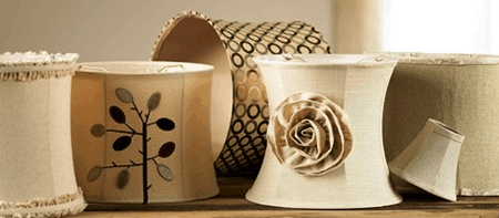 Lamp shades in various shapes and sizes.