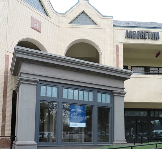 The storefront for the future Lamps Plus location at the Arboretum in Austin, Texas.