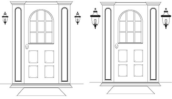 A light sizing guide for mounting outdoor lights next to a door.