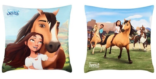 Lamps Plus decorative throw pillow designs featuring characters from Spirit Riding Free.