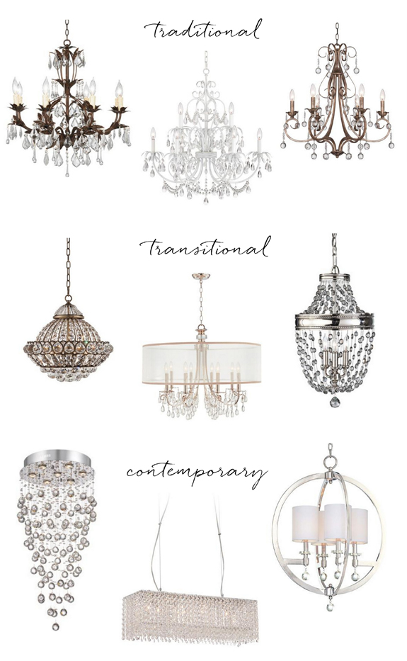 A selection of nine crystal chandeliers at Lamps Plus. 