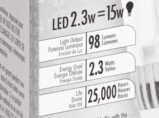 Light bulb box with lumen information.