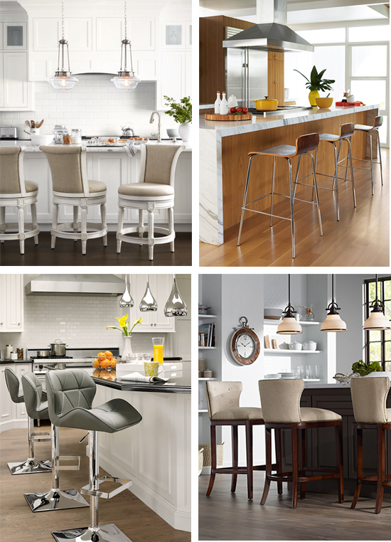 Barstools in various kitchen designs.