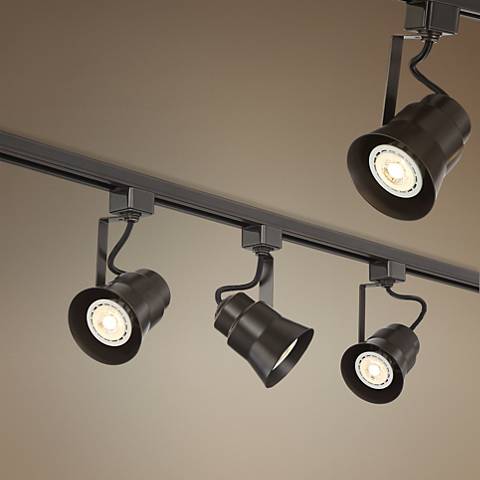 Track lighting with a linear strip. A linear strip of track lighting.
