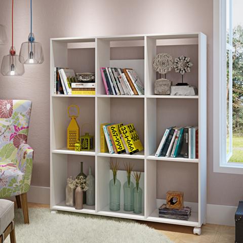 White nine-section bookcase in a clean and plain contemporary design.