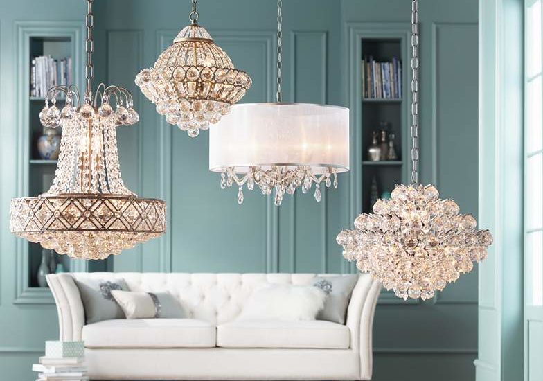 Image of several crystal chandeliers