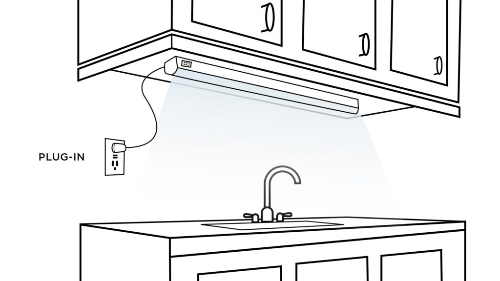 A plug-in light bar, over the sink.