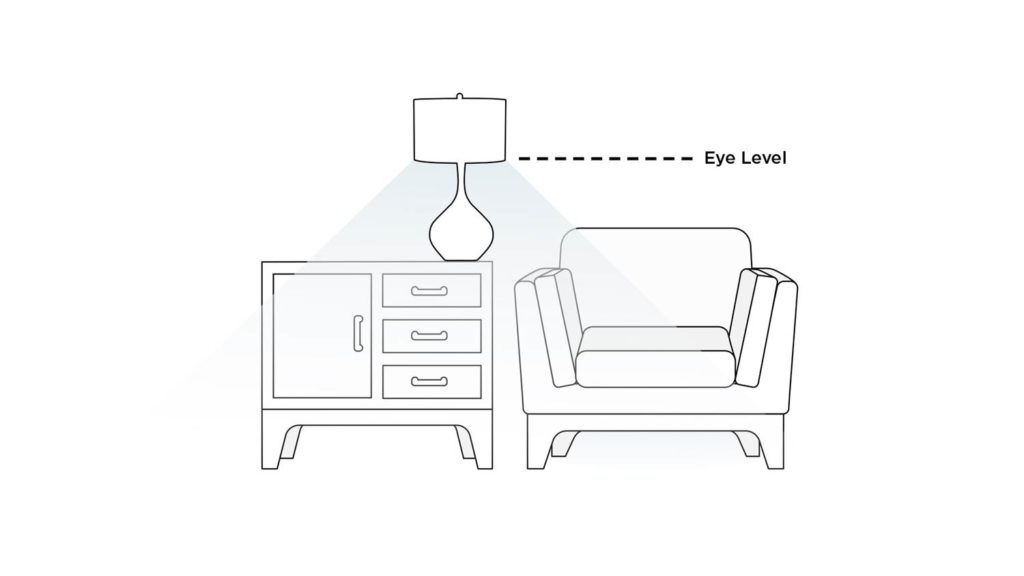 A table lamp, side table, and chair. An image of a chair, side table, and table lamp.
