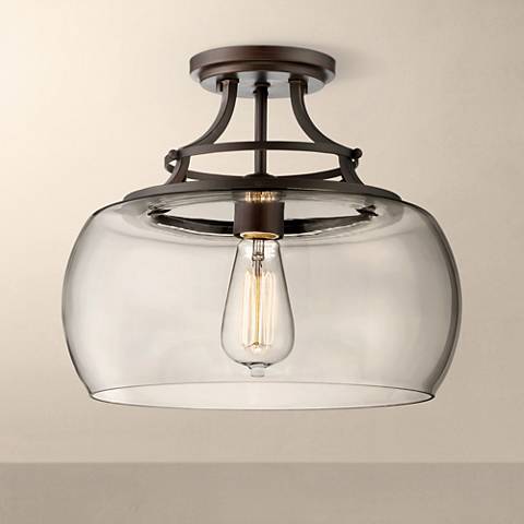 Photo of bronze and glass semi-flush ceiling light