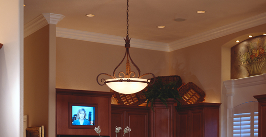 Living room with recessed lighting. 