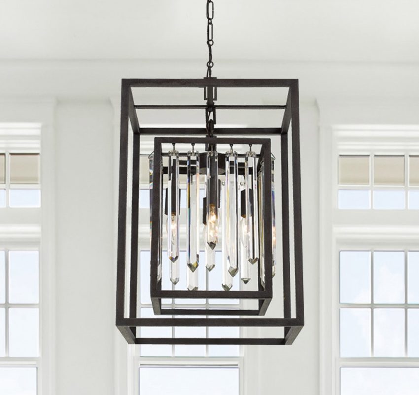 chain-hung rectangular pendant chandelier