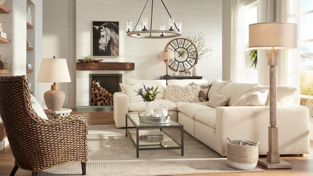 Modern farmhouse living room for Zoom virtual background
