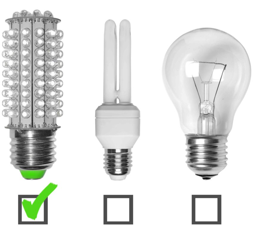 LED, CFL, and Incandescent Light Bulbs