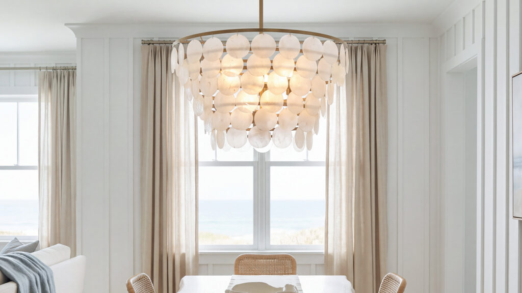 A capiz shell chandelier in truly coastal style