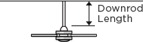 Length of pipe connecting the fan motor and the mounting hardware